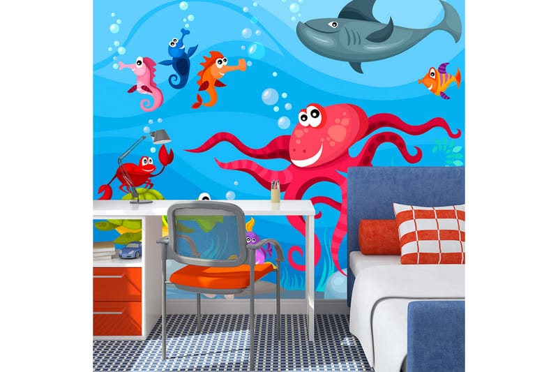 Fototapet Octopus And Shark 400x309 - Artgeist sp. z o. o. - Inredning - Väggdekor - Tapet & tapettillbehör - Fototapet