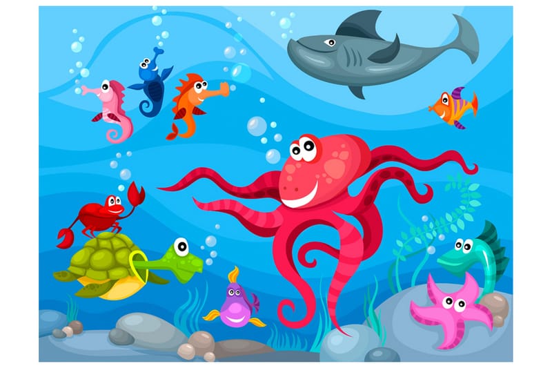 Fototapet Octopus And Shark 400x309 - Artgeist sp. z o. o. - Inredning - Väggdekor - Tapet & tapettillbehör - Fototapet