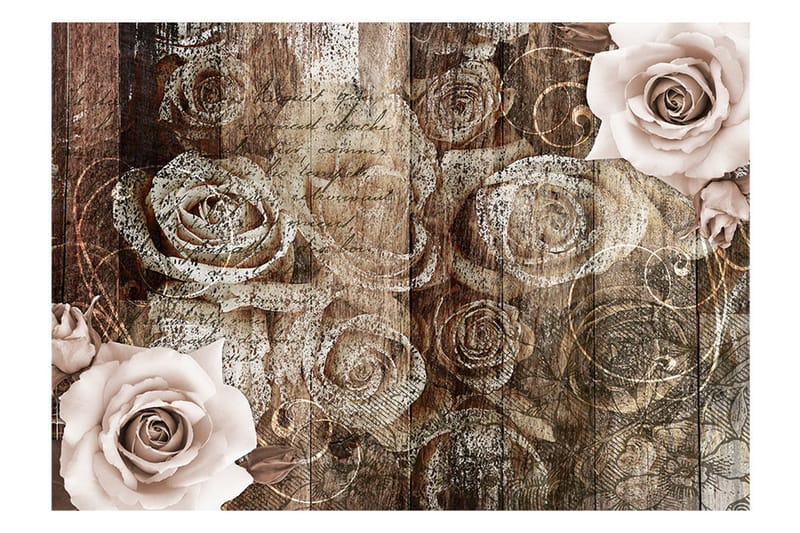 Fototapet Old Wood & Roses 200x140 - Artgeist sp. z o. o. - Inredning - Väggdekor - Tapet & tapettillbehör - Fototapet