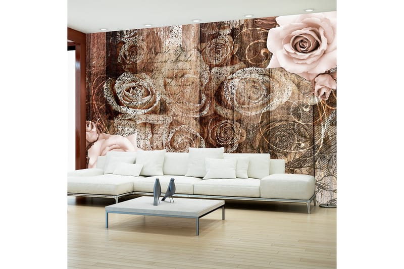 Fototapet Old Wood & Roses 250x175 - Artgeist sp. z o. o. - Inredning - Väggdekor - Tapet & tapettillbehör - Fototapet