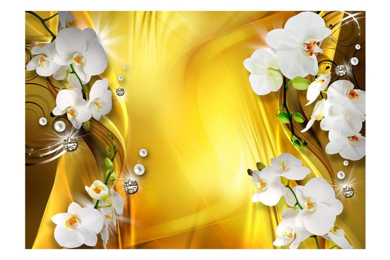 Fototapet Orchid In Gold 400x280 - Artgeist sp. z o. o. - Inredning - Väggdekor - Tapet & tapettillbehör - Fototapet