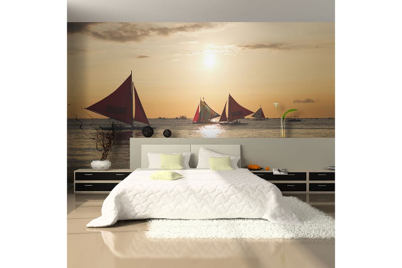 Fototapet Sailing Boats Sunset 350x270 - Artgeist sp. z o. o. - Inredning - Väggdekor - Tapet & tapettillbehör - Fototapet