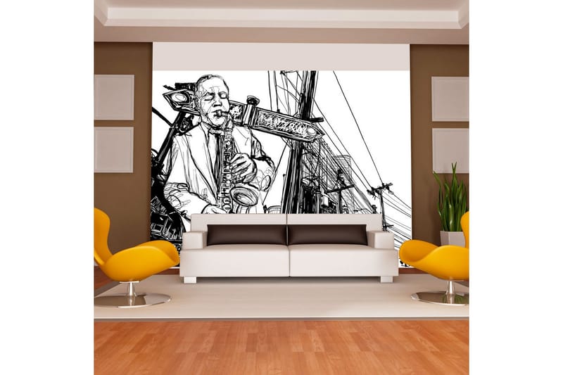 Fototapet Saxophone Recital On Broadway 200x154 - Artgeist sp. z o. o. - Inredning - Väggdekor - Tapet & tapettillbehör - Fototapet