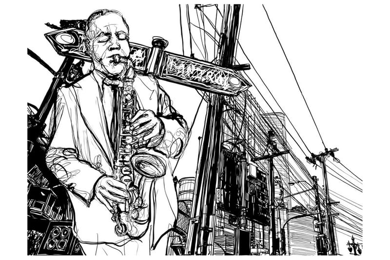 Fototapet Saxophone Recital On Broadway 300x231 - Artgeist sp. z o. o. - Inredning - Väggdekor - Tapet & tapettillbehör - Fototapet