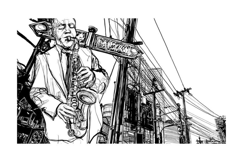 Fototapet Saxophone Recital On Broadway 450x270 - Artgeist sp. z o. o. - Inredning - Väggdekor - Tapet & tapettillbehör - Fototapet