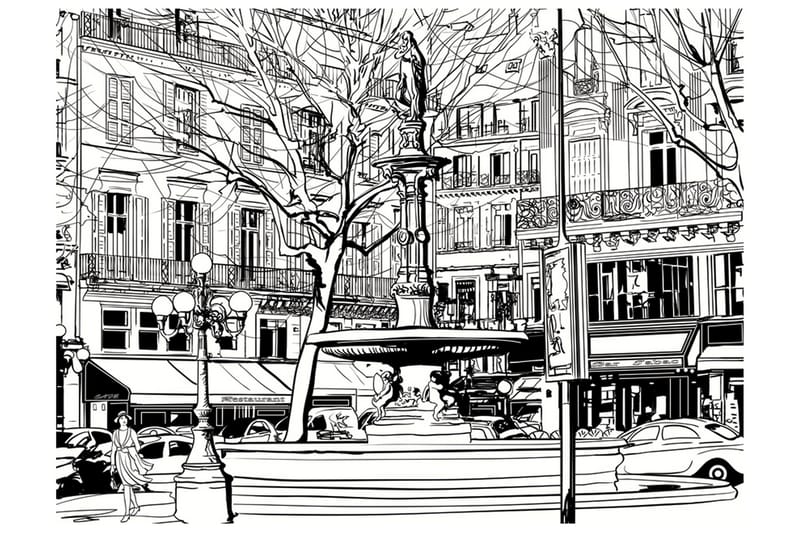Fototapet Sketch Of Parisian Fountain 250x193 - Artgeist sp. z o. o. - Inredning - Väggdekor - Tapet & tapettillbehör - Fototapet