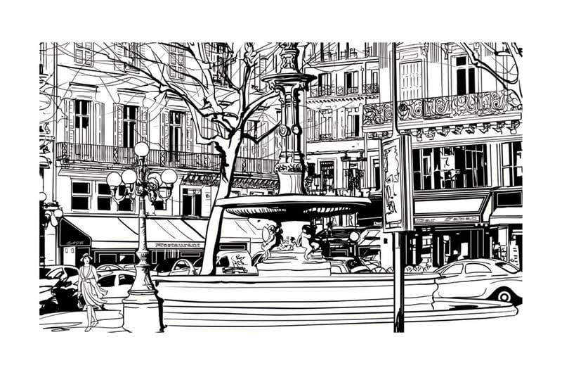 Fototapet Sketch Of Parisian Fountain 450x270 - Artgeist sp. z o. o. - Inredning - Väggdekor - Tapet & tapettillbehör - Fototapet