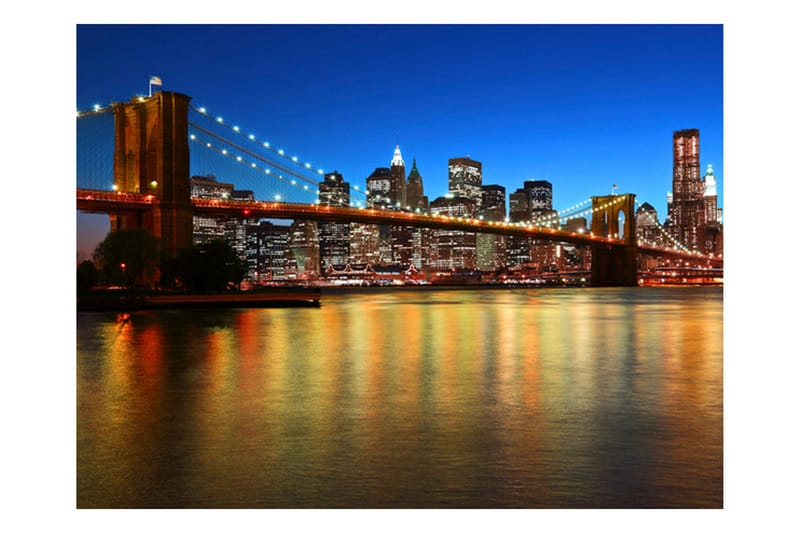 Fototapet Skymning Över Brooklyn Bridge 200x154 - Artgeist sp. z o. o. - Inredning - Väggdekor - Tapet & tapettillbehör - Fototapet