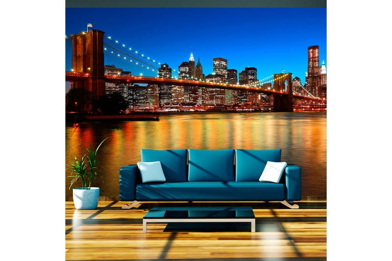 Fototapet Skymning Över Brooklyn Bridge 350x270 - Artgeist sp. z o. o. - Inredning - Väggdekor - Tapet & tapettillbehör - Fototapet
