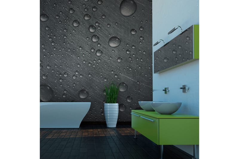 Fototapet Stålyta Med Vatten Droppar 250x193 - Artgeist sp. z o. o. - Inredning - Väggdekor - Tapet & tapettillbehör - Fototapet