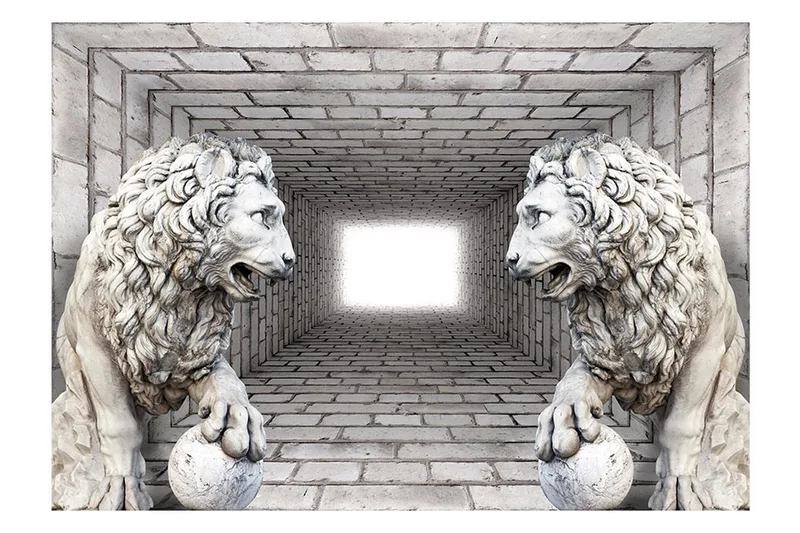 Fototapet Stone Lions 200x140 - Artgeist sp. z o. o. - Inredning - Väggdekor - Tapet & tapettillbehör - Fototapet