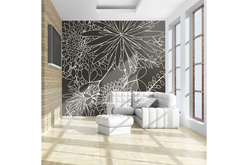 Fototapet Svart Och Vit Blommig Bakgrund 350x270 - Artgeist sp. z o. o. - Inredning - Väggdekor - Tapet & tapettillbehör - Fototapet