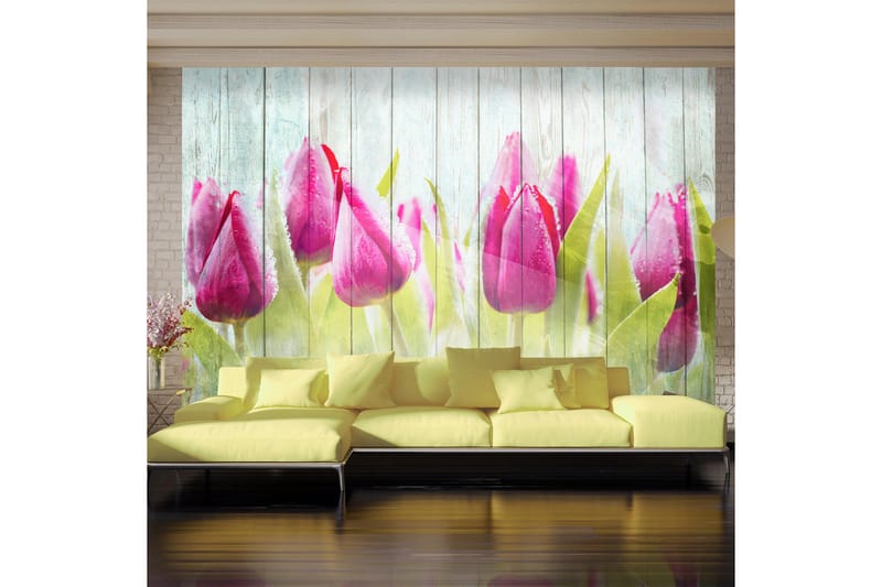 Fototapet Tulips On White Wood 150x105, Artgeist sp. z o. o.