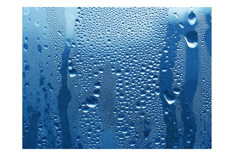 Fototapet Vatten Droppar På Blått Glas 200x154 - Artgeist sp. z o. o. - Fototapet