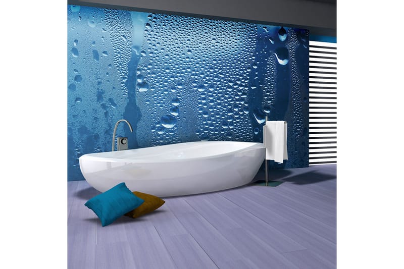 Fototapet Vatten Droppar På Blått Glas 200x154 - Artgeist sp. z o. o. - Inredning - Väggdekor - Tapet & tapettillbehör - Fototapet