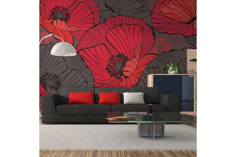 Fototapet Veckat Vallmo 450x270 - Artgeist sp. z o. o. - Inredning - Väggdekor - Tapet & tapettillbehör - Fototapet