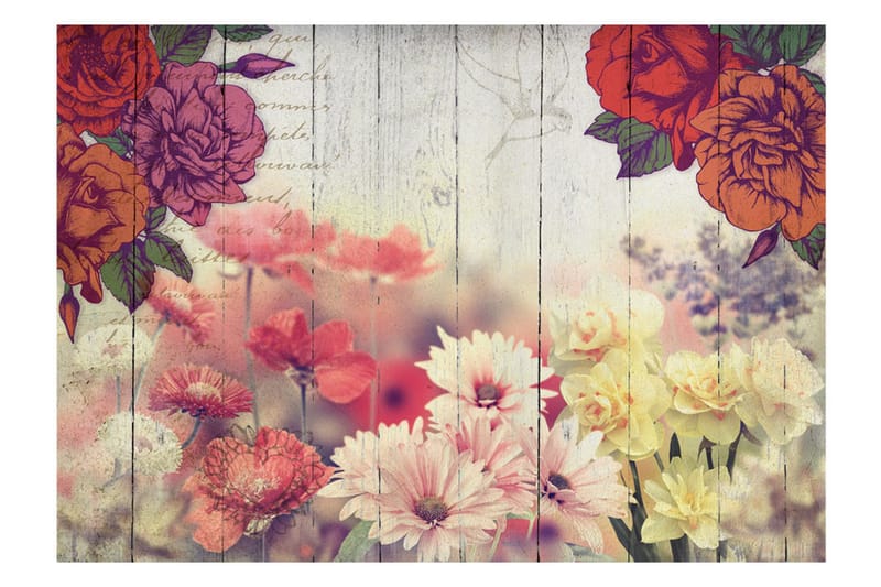 Fototapet Vintage Flowers 250x175 - Artgeist sp. z o. o. - Inredning - Väggdekor - Tapet & tapettillbehör - Fototapet