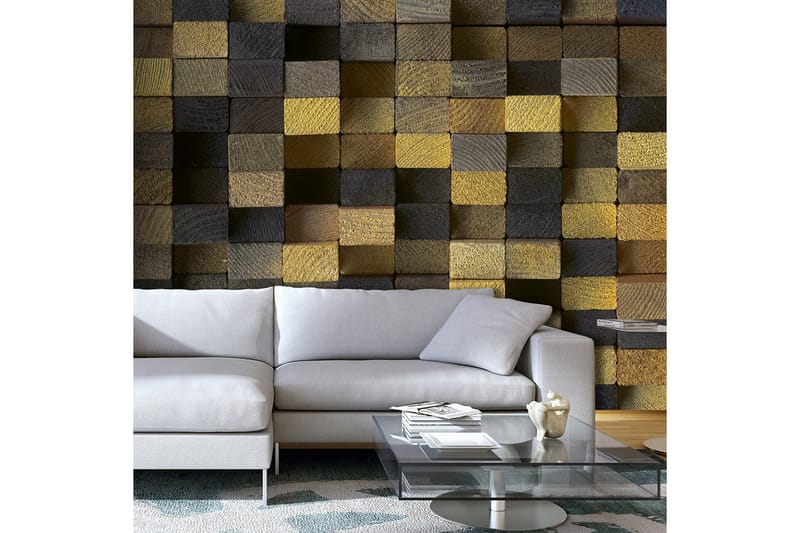 Fototapet Wooden Cubes 350x245 - Artgeist sp. z o. o. - Inredning - Väggdekor - Tapet & tapettillbehör - Fototapet