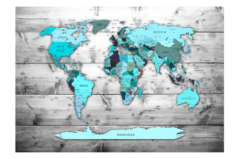 Fototapet World Map Blue Continents 200x140 - Artgeist sp. z o. o. - Inredning - Väggdekor - Tapet & tapettillbehör - Fototapet