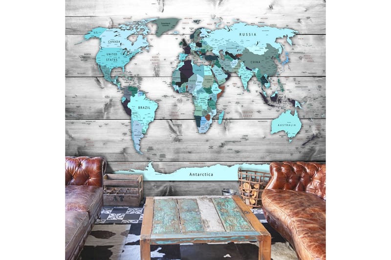 Fototapet World Map Blue Continents 400x280 - Artgeist sp. z o. o. - Inredning - Väggdekor - Tapet & tapettillbehör - Fototapet