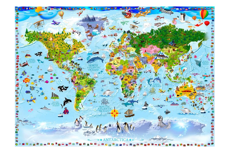 Fototapet World Map For Kids 300x210 - Artgeist sp. z o. o. - Inredning - Väggdekor - Tapet & tapettillbehör - Fototapet