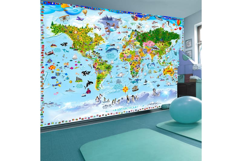 Fototapet World Map For Kids 300x210 - Artgeist sp. z o. o. - Inredning - Väggdekor - Tapet & tapettillbehör - Fototapet