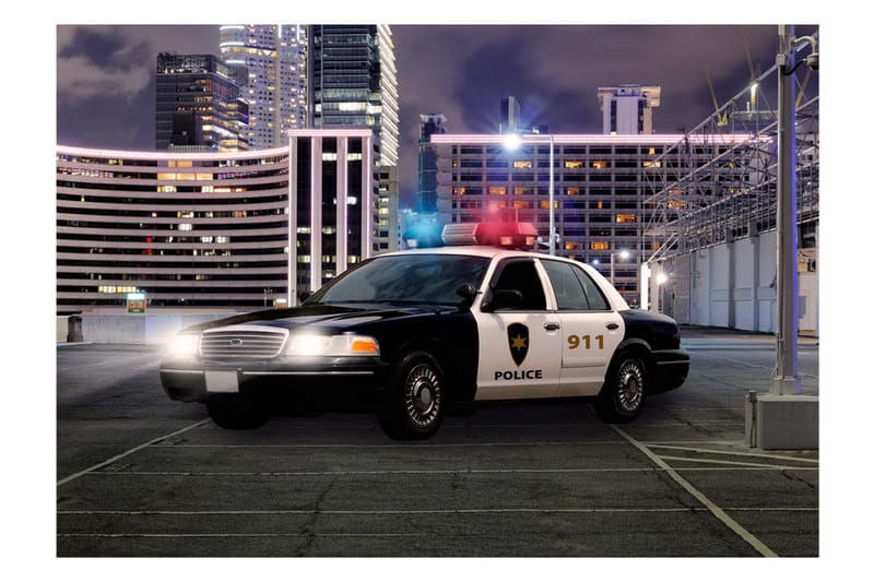Fototapet Police Car 350x245 - Artgeist sp. z o. o. - Inredning - Väggdekor - Tapet & tapettillbehör - Fototapet