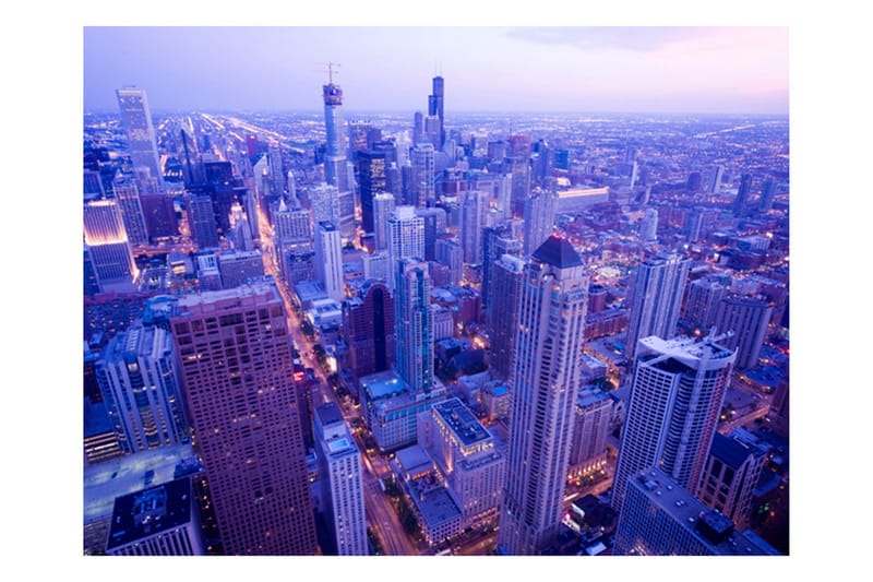 Fototapet Skygga Lampor Vid Skymning Chicago 200x154 - Artgeist sp. z o. o. - Inredning - Väggdekor - Tapet & tapettillbehör - Fototapet