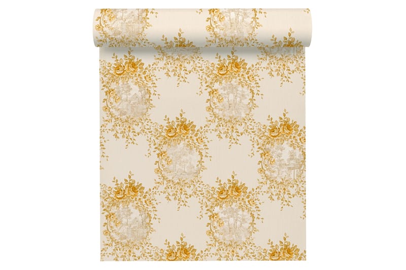 Blommig Tapet Château Ovävd Guld Beige - AS Creation - Inredning - Väggdekor - Tapet & tapettillbehör - Mönstrad tapet