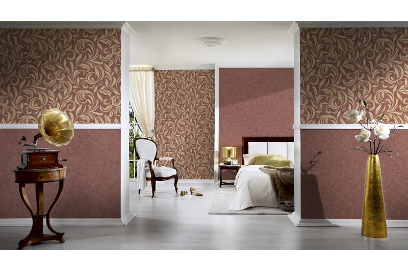 Blommig Tapet Nobile Ovävd Röd Guld Beige - AS Creation - Inredning - Väggdekor - Tapet & tapettillbehör - Mönstrad tapet