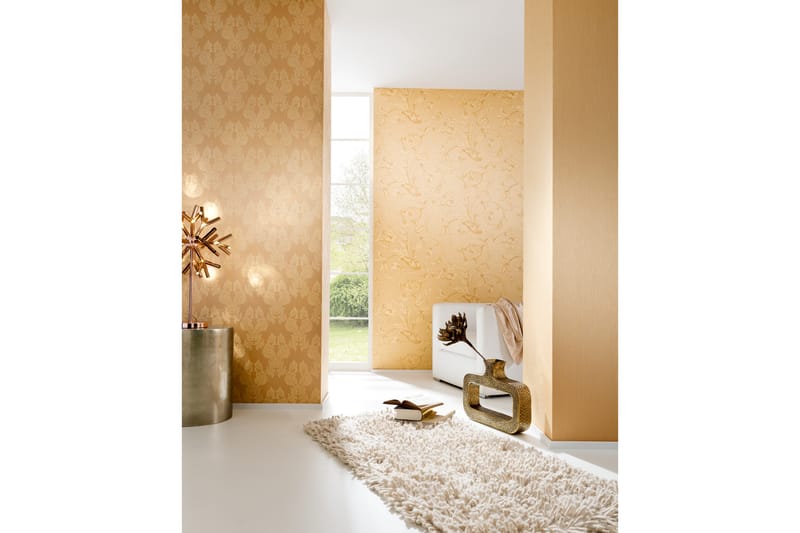 Blommig Tapet Tessuto Ovävd Orange Beige - AS Creation - Inredning - Väggdekor - Tapet & tapettillbehör - Mönstrad tapet