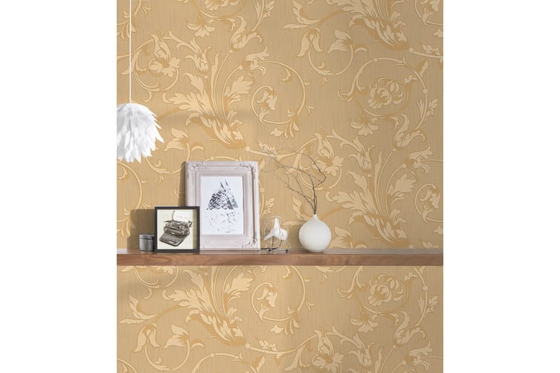 Blommig Tapet Tessuto Ovävd Orange Beige - AS Creation - Inredning - Väggdekor - Tapet & tapettillbehör - Mönstrad tapet
