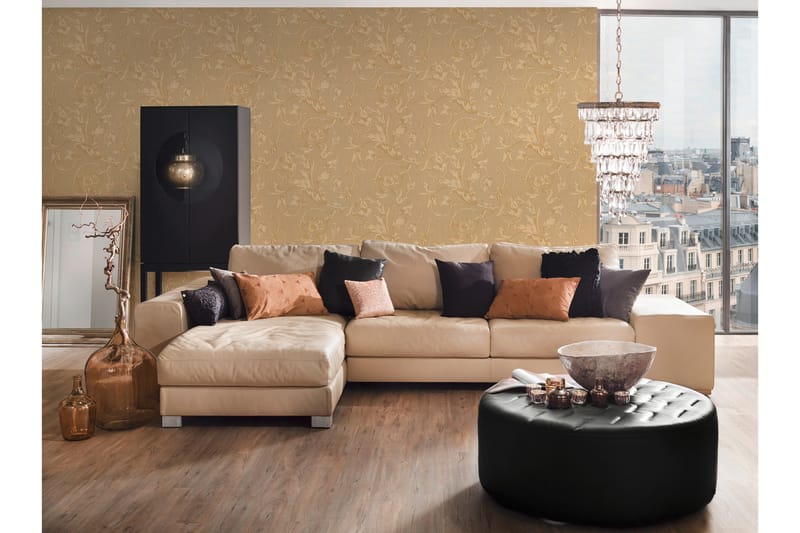 Blommig Tapet Tessuto Ovävd Orange Beige - AS Creation - Inredning - Väggdekor - Tapet & tapettillbehör - Mönstrad tapet