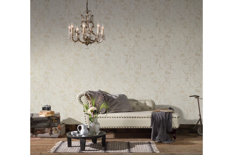 Vintage Tapet Blooming Ovävd Vit Guld - AS Creation - Inredning - Väggdekor - Tapet & tapettillbehör - Mönstrad tapet