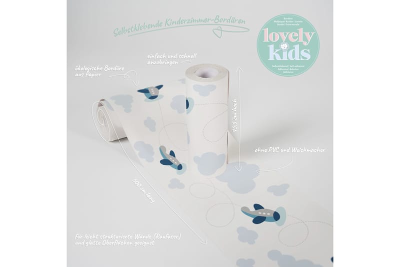 Självhäftande border Cute Planes Blå Grå Vit - AS Creation - Inredning - Väggdekor - Tapet & tapettillbehör - Tapettillbehör - Tapetbård