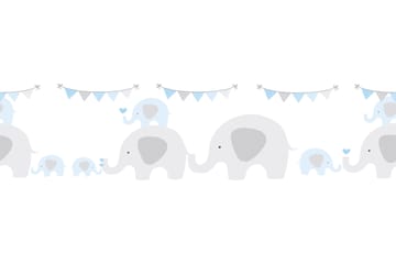 Självhäftande border Elephant Party Blå Grå