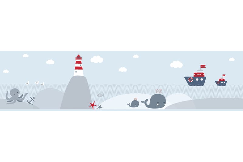 Självhäftande border Lighthouse Family Grå Röd - AS Creation - Inredning - Väggdekor - Tapet & tapettillbehör - Tapettillbehör - Tapetbård