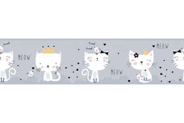 Självhäftande border Meow Cats Grå Vit Svart