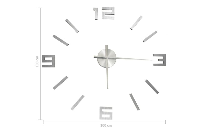 Väggklocka 3D modern design silver 100 cm XXL - Silver - Inredning - Väggdekor - Väggklocka & väggur