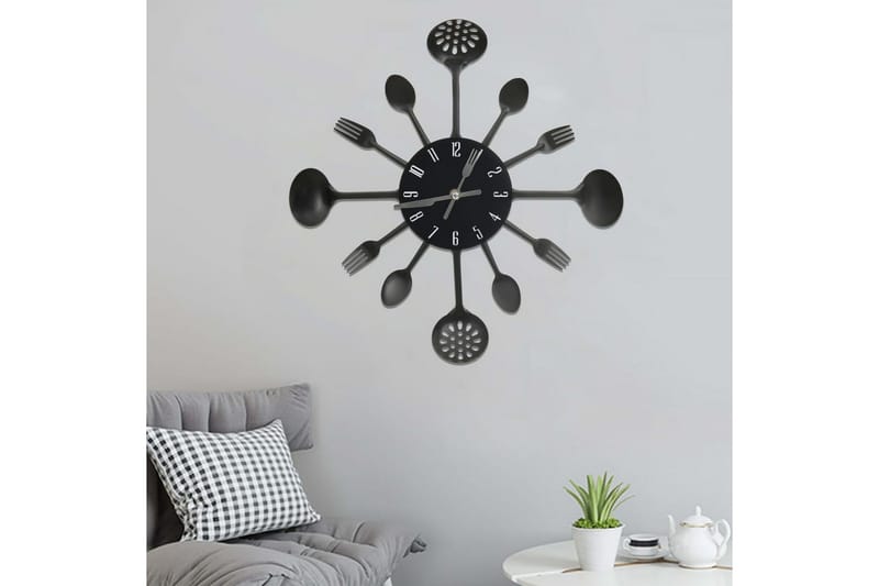 Väggklocka med sked- och gaffeldesign svart 40 cm aluminium - Svart - Inredning - Väggdekor - Väggklocka & väggur
