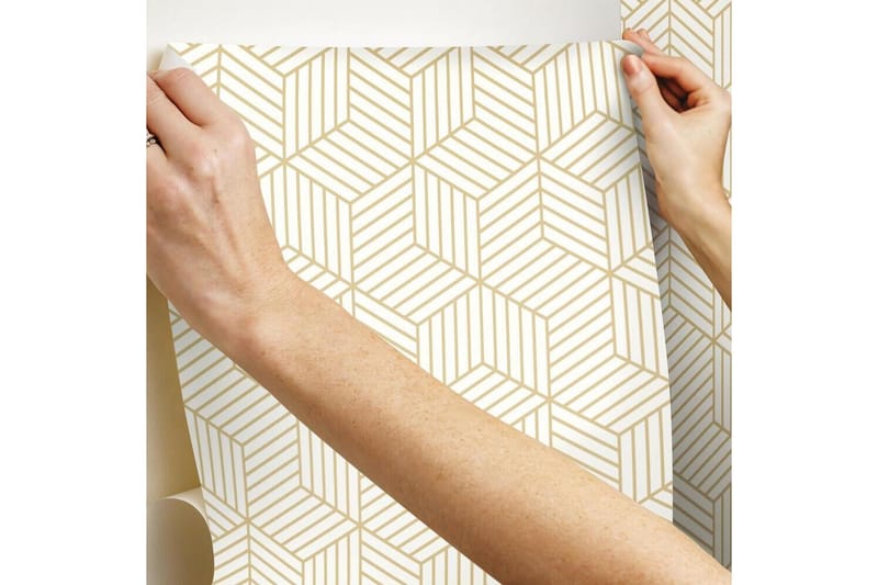 Striped Hexagon Limma&Ta Bort Klistermärke Tapet Vit/Guld - Wall stickers