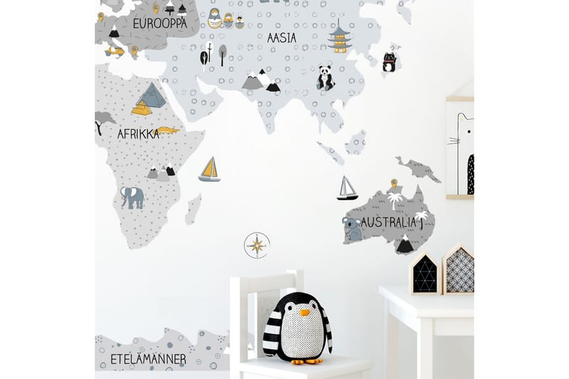 Världskarta Väggklistermärke Grå M - Wall stickers