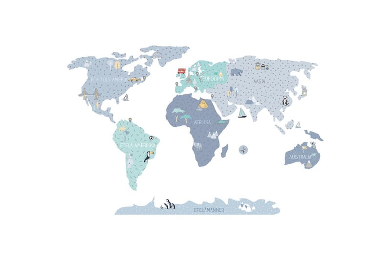 Världskarta Väggklistermärke Ljusblå L - Wall stickers
