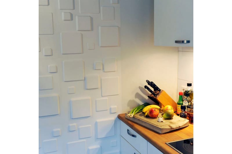 WallArt Väggpanel 3D Squares 12 st GA-WA09 - Vit - Inredning - Väggdekor