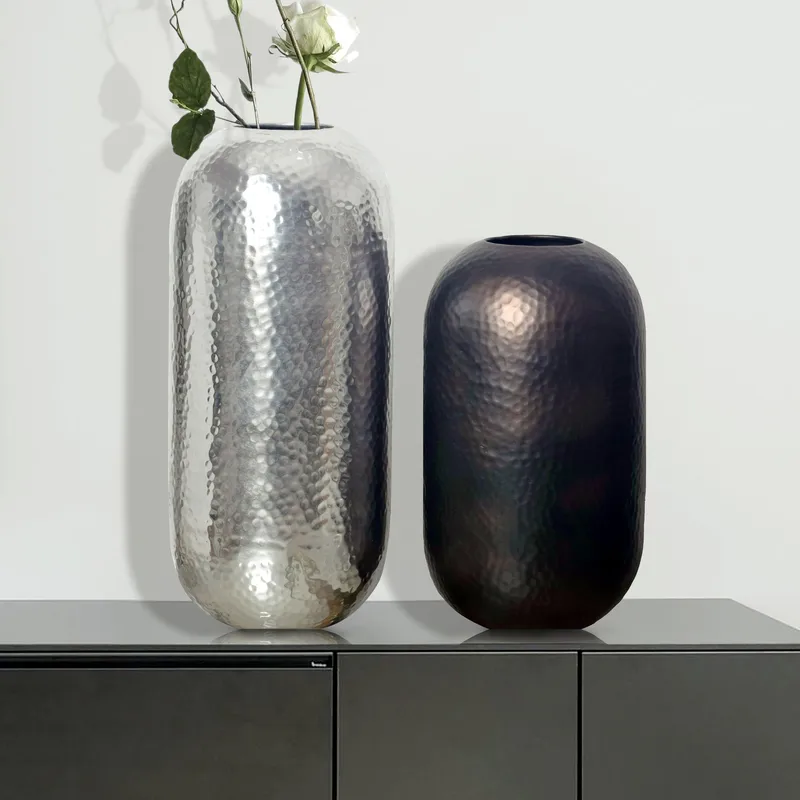 Corara Vas 46 cm Set om 2 - Silverfärgad och svart brons - Inredning - Vas - Cylindervas