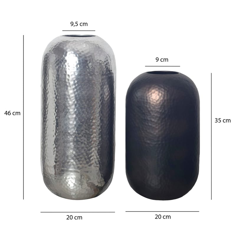 Corara Vas 46 cm Set om 2 - Silverfärgad och svart brons - Inredning - Vas - Cylindervas