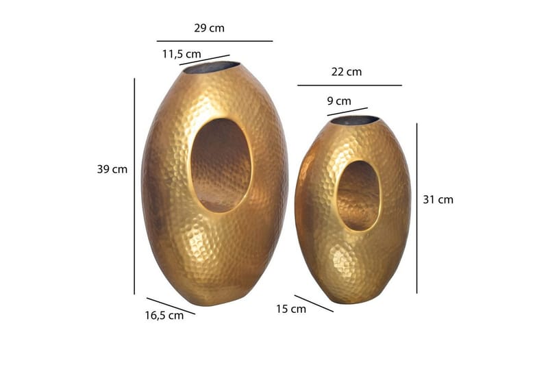 Vas Wohnling Set om 2 Aluminium Hamrad look, modern loftstil Guld - Guld - Inredning - Vas