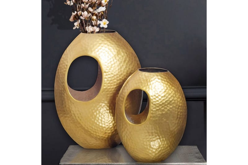 Vas Wohnling Set om 2 Aluminium Hamrad look, modern loftstil Guld - Guld - Inredning - Vas