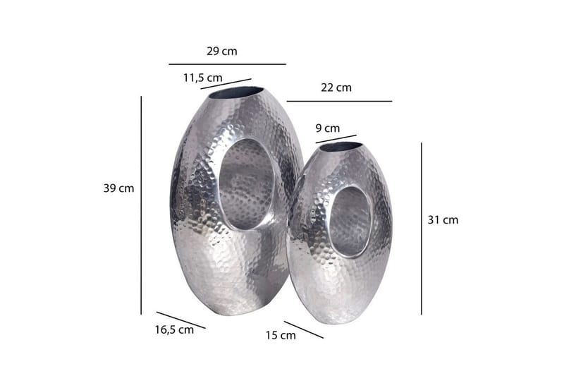 Vas Wohnling Set om 2 Aluminium Hamrad look, modern loftstil Silver - Silver - Inredning - Vas