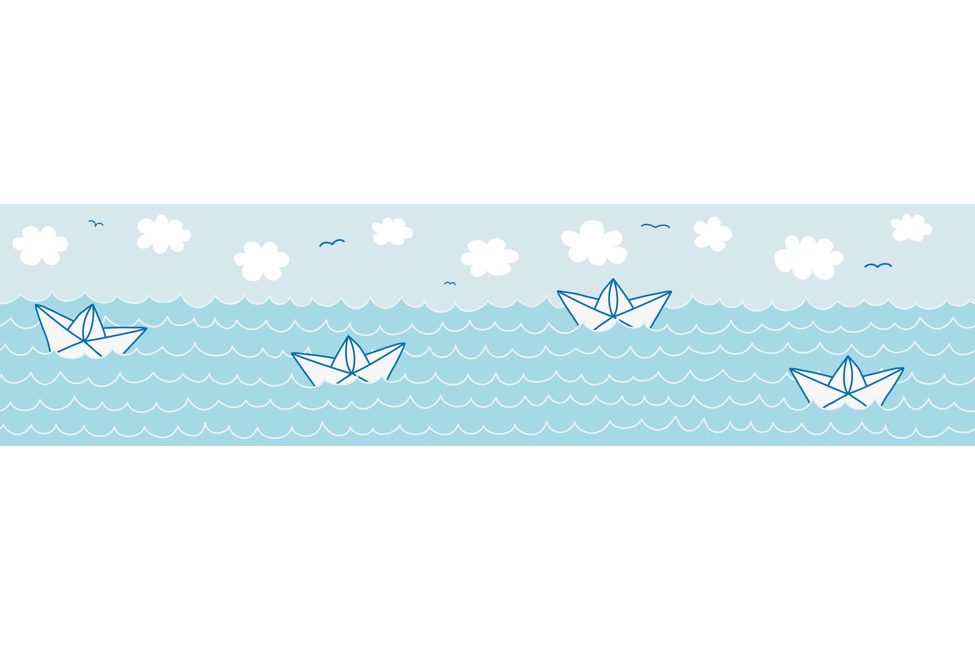 Självhäftande border Papper Boat Love Blå Vit - AS Creation